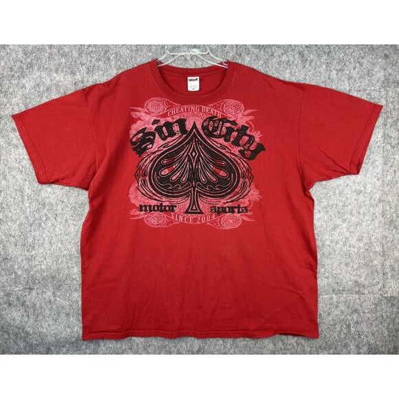 VTG Sin City Motorsports Red T-Shirt Spades Y2K Grunge Size 2XL - Picture 1 of 7